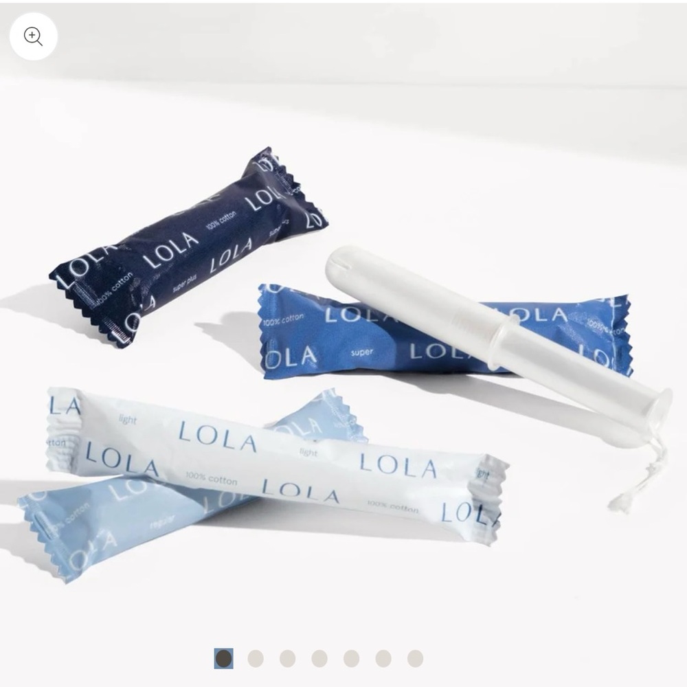 Lola Organic Cotton Tampons with Blue and White Packaging